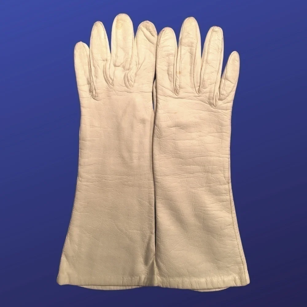UNBRANDED 100% Leather Kid Gloves, Floral, Size 7, CREAM, Pre-owned, EUC